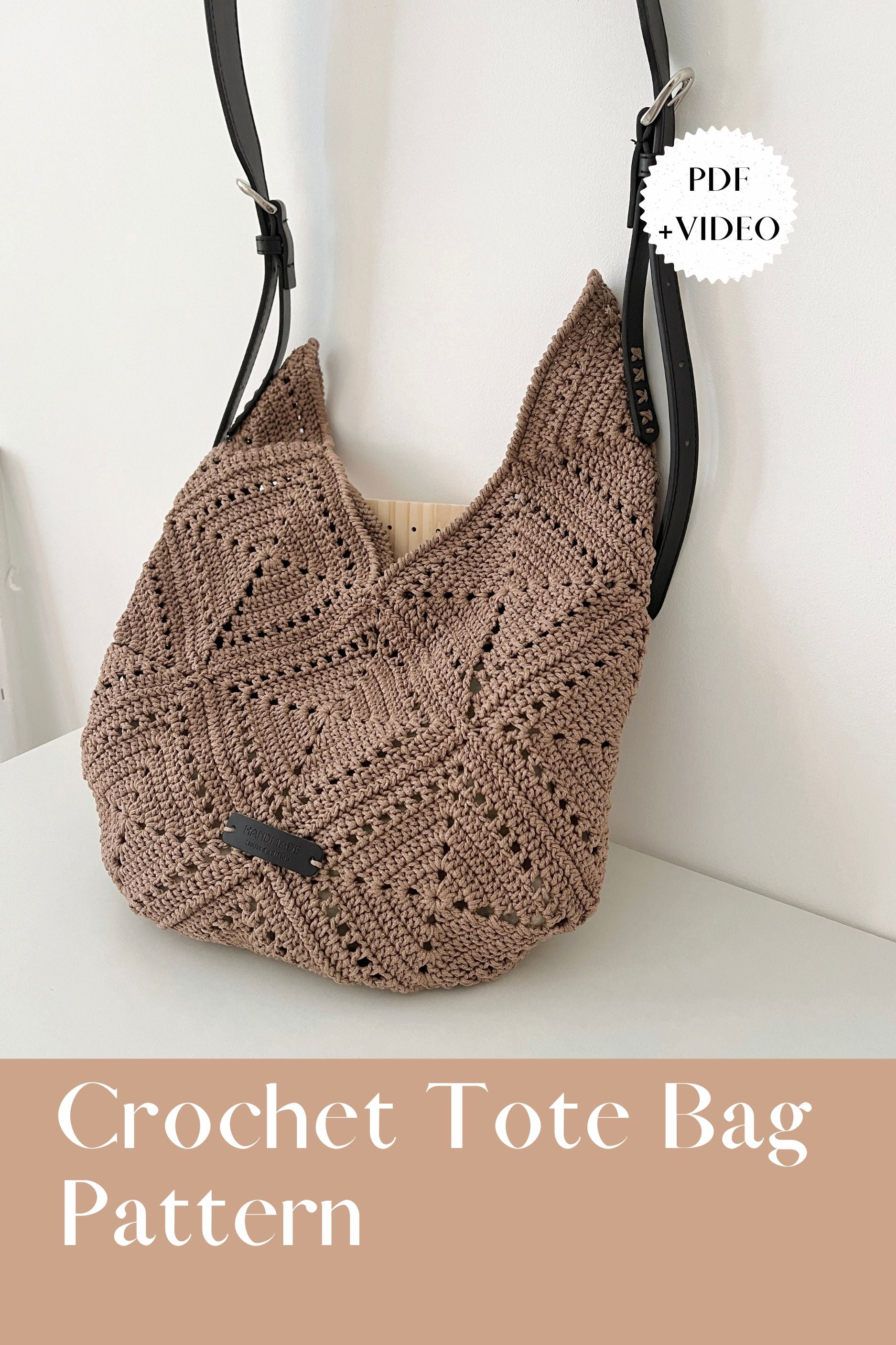 Crochet Granny Square Tote Bag Pattern (Digital PDF + Video Tutorial)